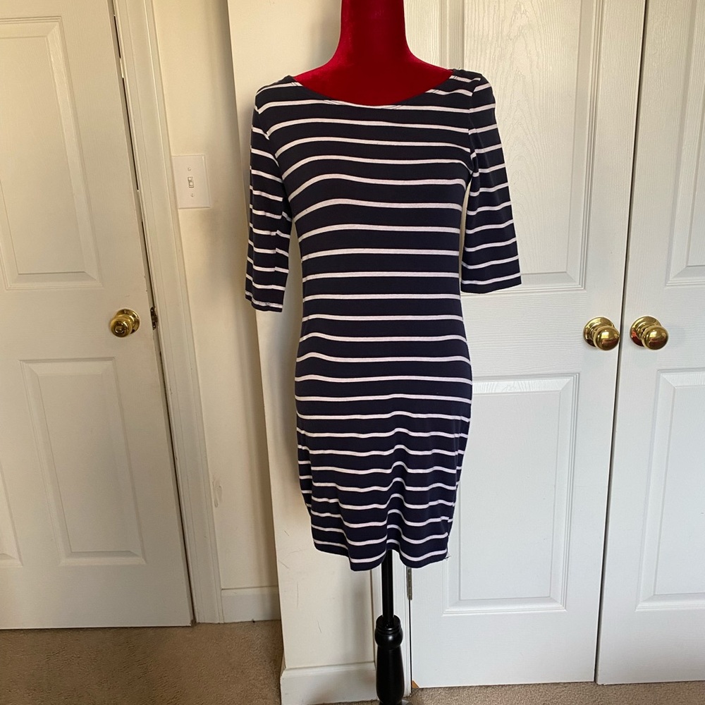 Blue & white medium knee length dress